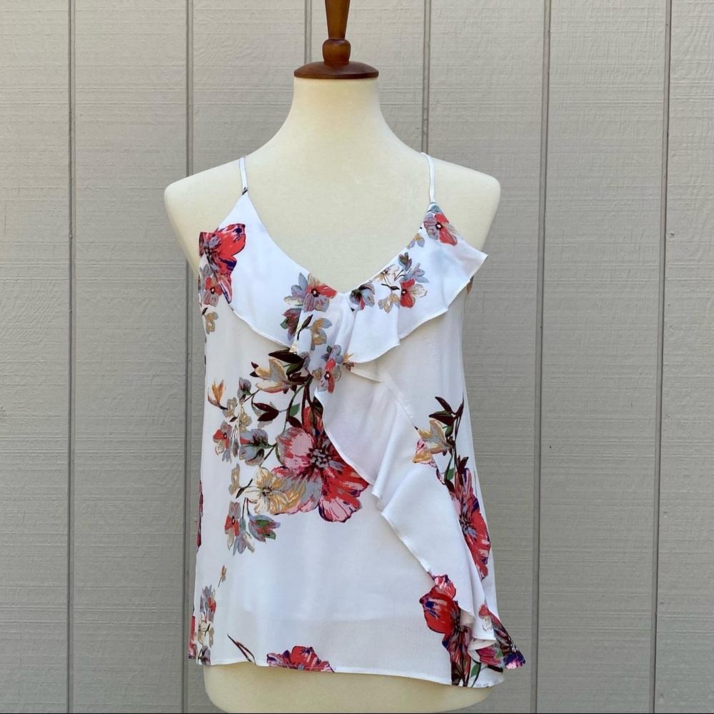 Miss Me Spaghetti Stap Ruffle Floral Top